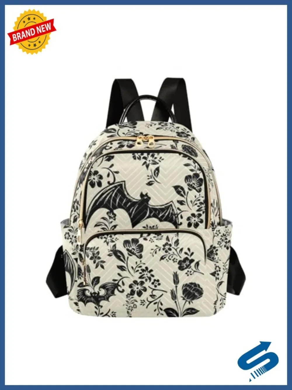 Goth Bat Flowers Quilted Backpack Purse for Women Fashion Casual Daypack